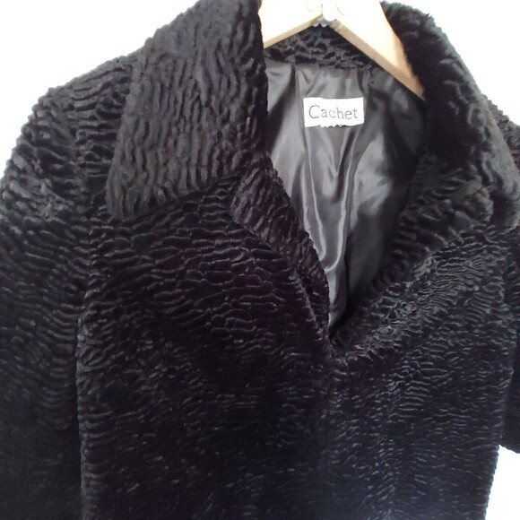 Cachet Black Fur Coat Cropped Jacket Size M/L Evening Retro - Picture 4 of 10